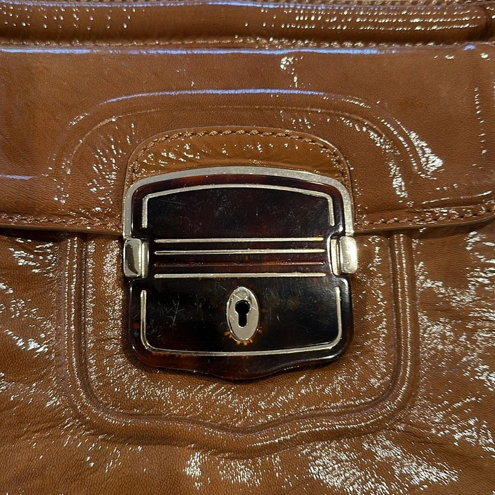 Elie Tahari Cognac Patent Leather Shoulder Bag with Front Buckle - Picture 2 of 13